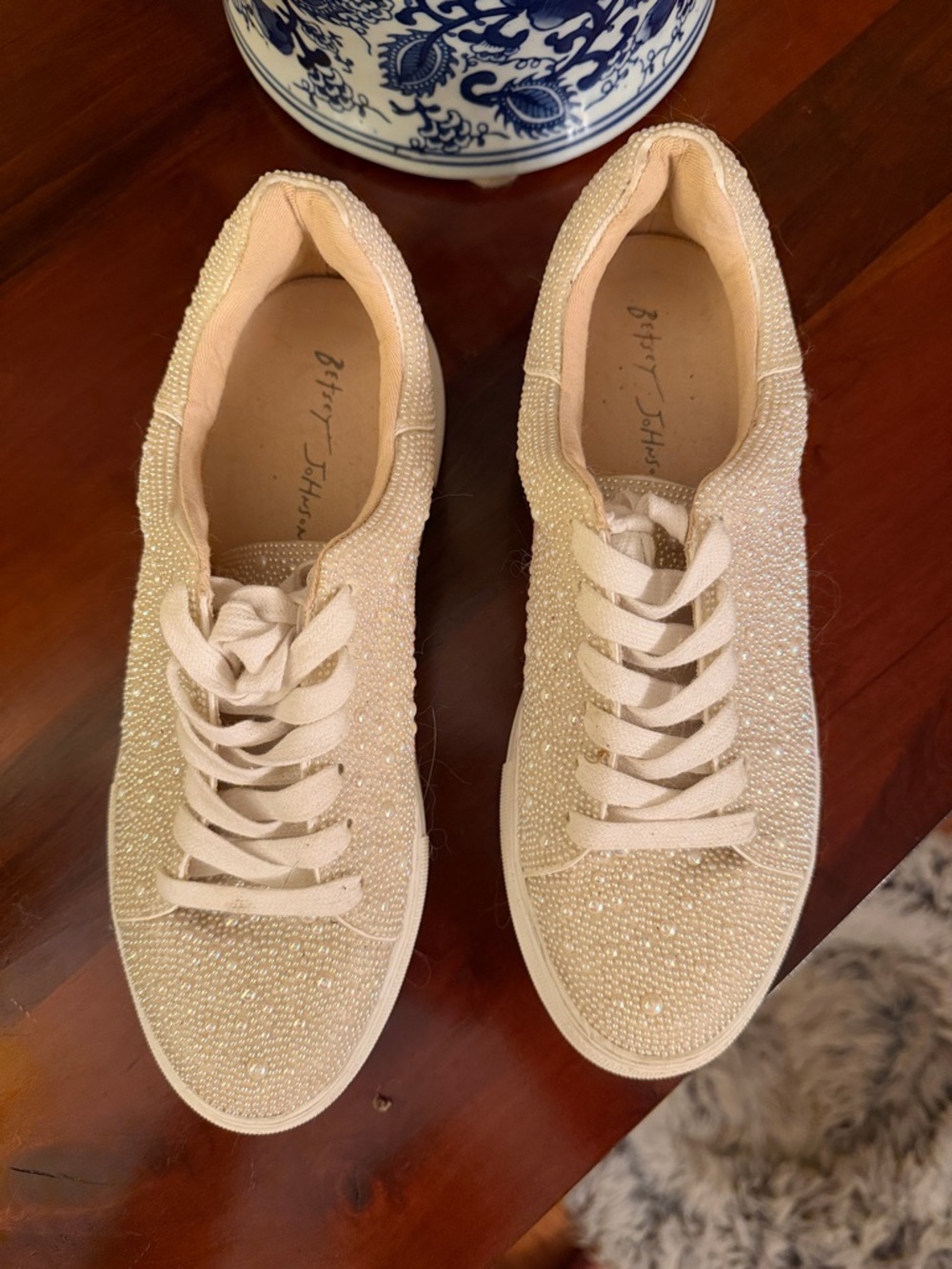 Betsey Johnson Sparkling  Crystal Lace-Up Sneakers